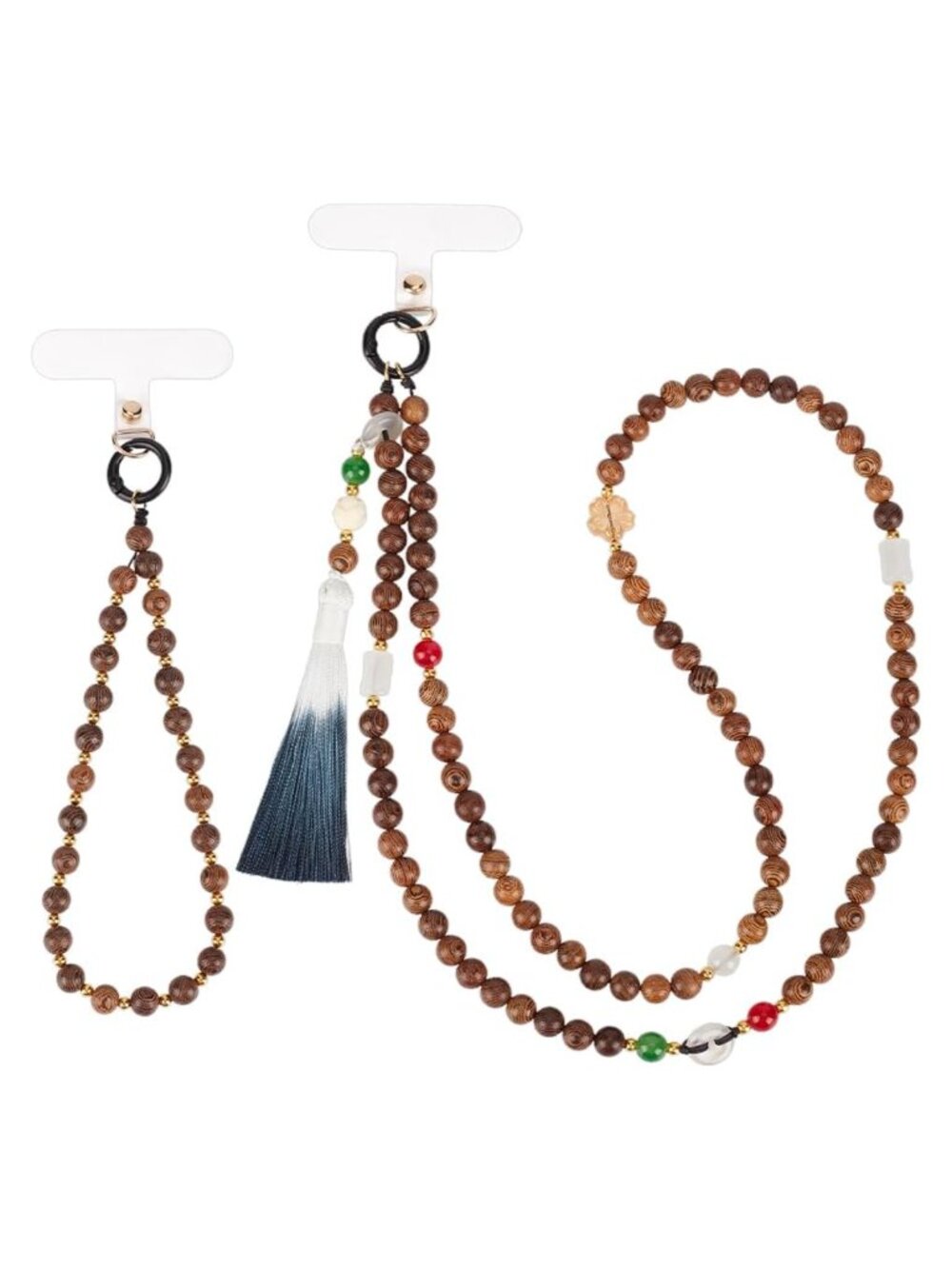 Wooden Beaded Phone Lanyard - Crossbody & Wrist Strap with Tether Tab